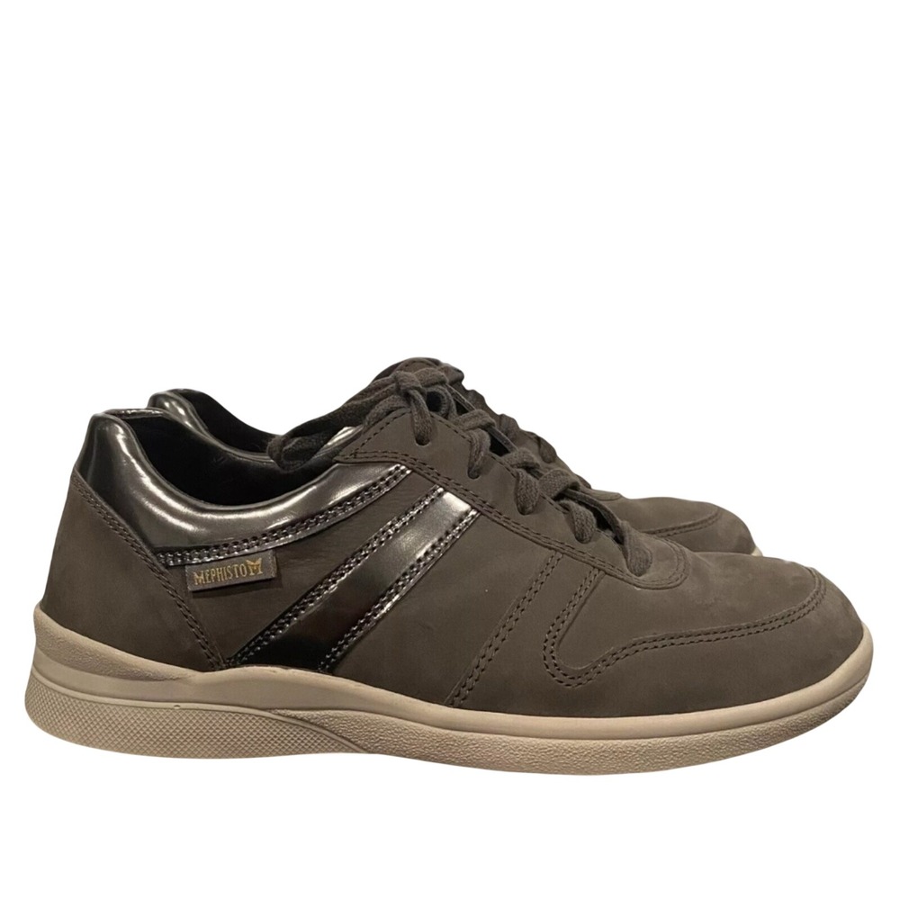 Mephisto Runoff Grey Nubuck Metallic Leather Walking Sneakers Womens 9.5